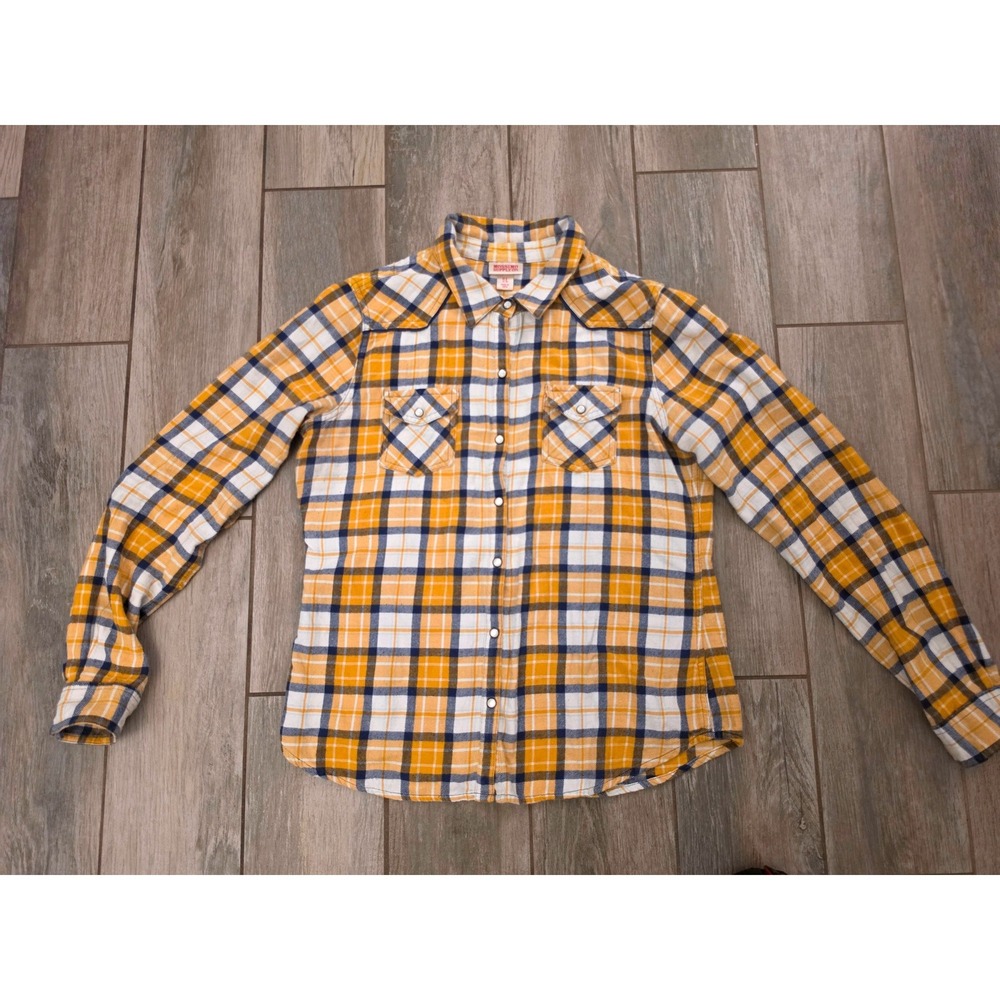 Mossimo Supply Co Womens Yellow Plaid Western Snap Front Flannel Shirt Large